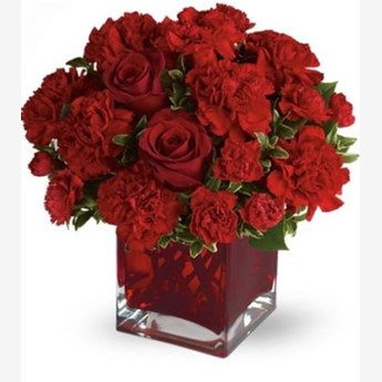 Vase with 10 Red Carnations & 5 Red Roses