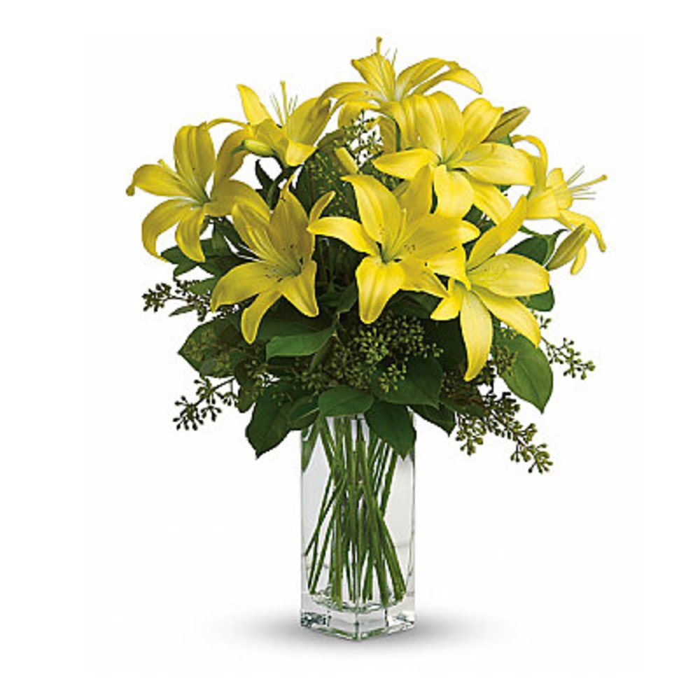 Vase with 5 Stems of Yellow Lilies