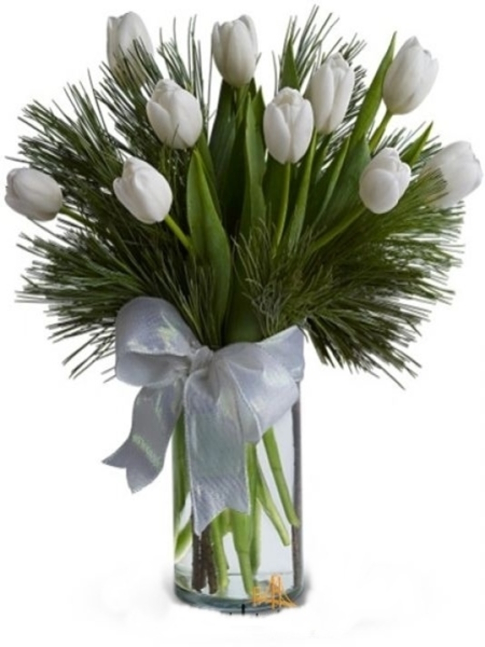 Vase with 10 Stems of White Tulips