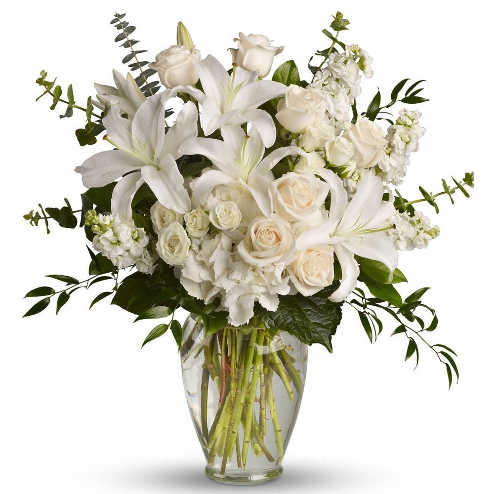 Vase with White Lilies , White Roses & White Carnations
