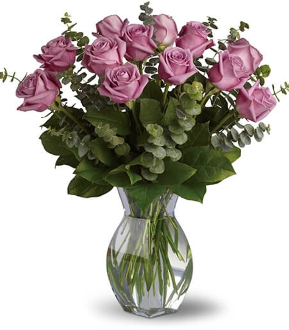 Vase with Stems of Purple Roses