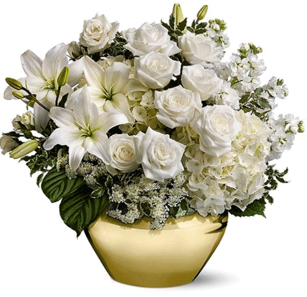 Vase with White Lilies, White Roses & Mixed White Flowers