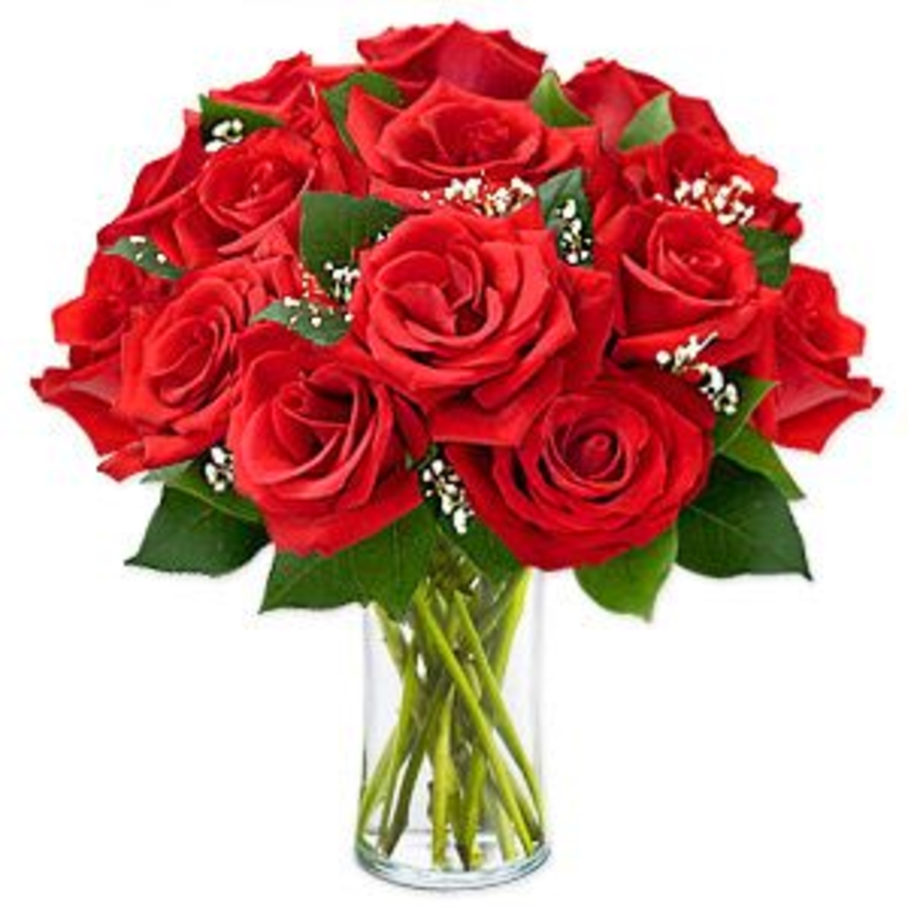 Vase with 15 Stems of Red Roses.