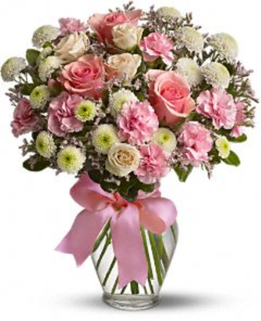 Vase with Mixed Pink & White Roses , Carnations & Crysanthimums