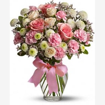 Vase with Mixed Pink & White Roses , Carnations & Crysanthimums
