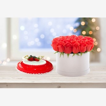 Radiant Roses & cake Arrangement