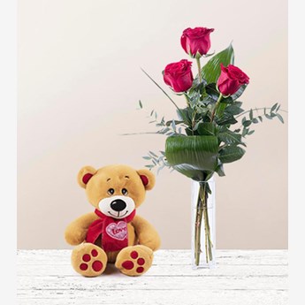 First Love Teddy_3 red roses