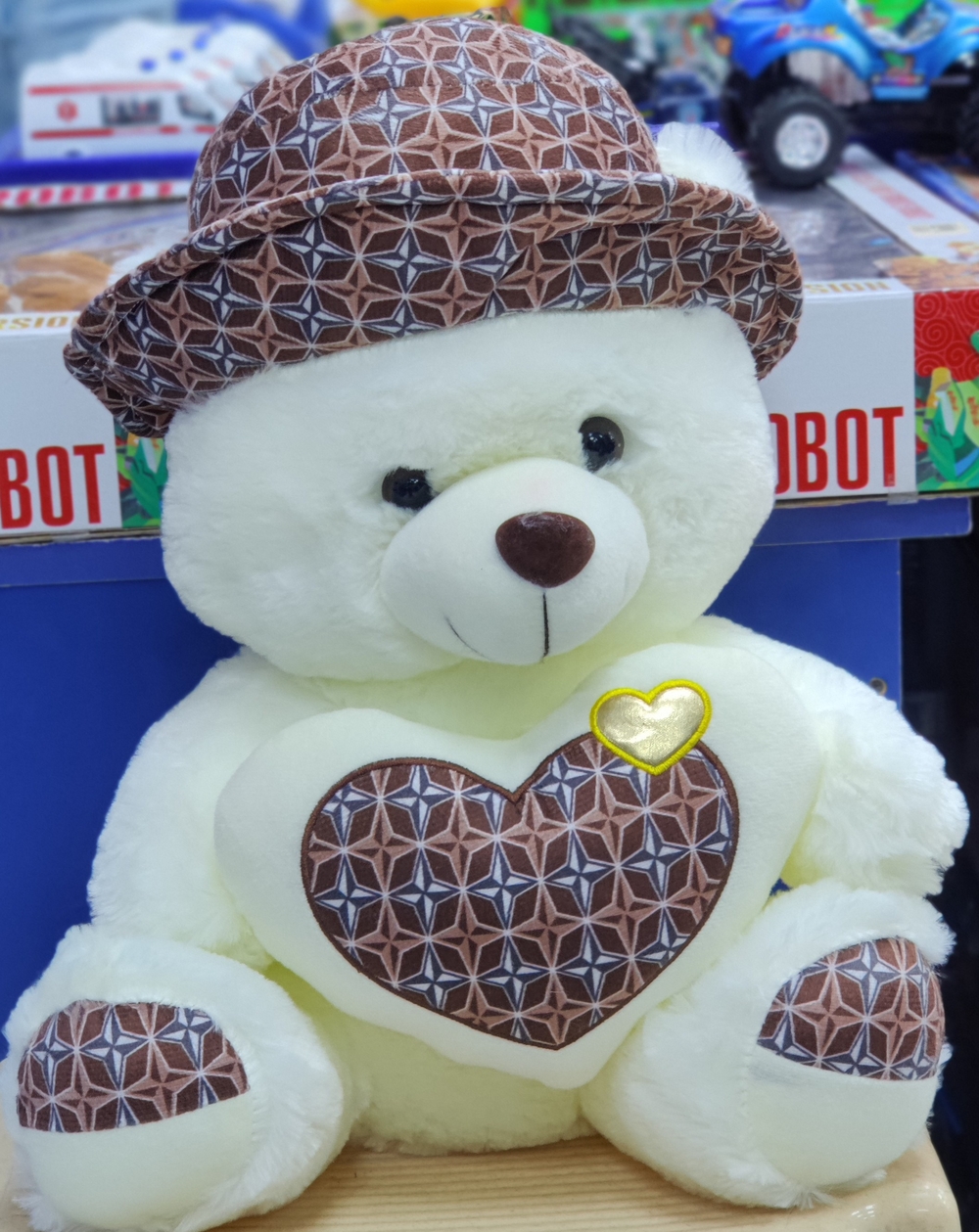 White Teddy Bear With a Design Hat (40cms)
